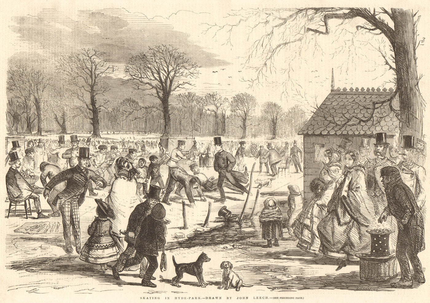 Skating in Hyde-Park - drawn by John Leech. London. Winter sports 1857 print